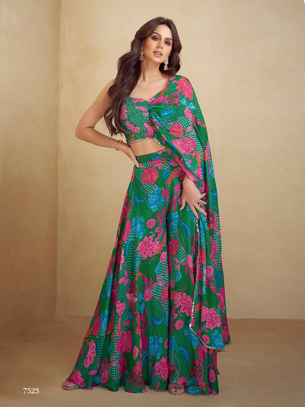 Anaita Dark Green Real Chinon Stitched Suit with Printed & Embroidery hand work - Distacart