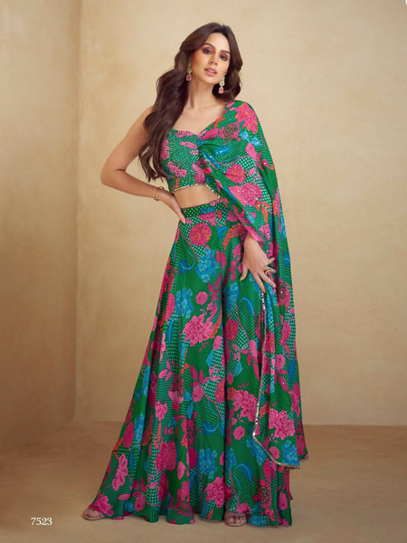 Anaita Dark Green Real Chinon Stitched Suit with Printed & Embroidery hand work