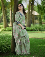 Teeya Creation Pista Color Pure Paper Silk Heavy Embroidery Work Wedding Wear Saree - Distacart