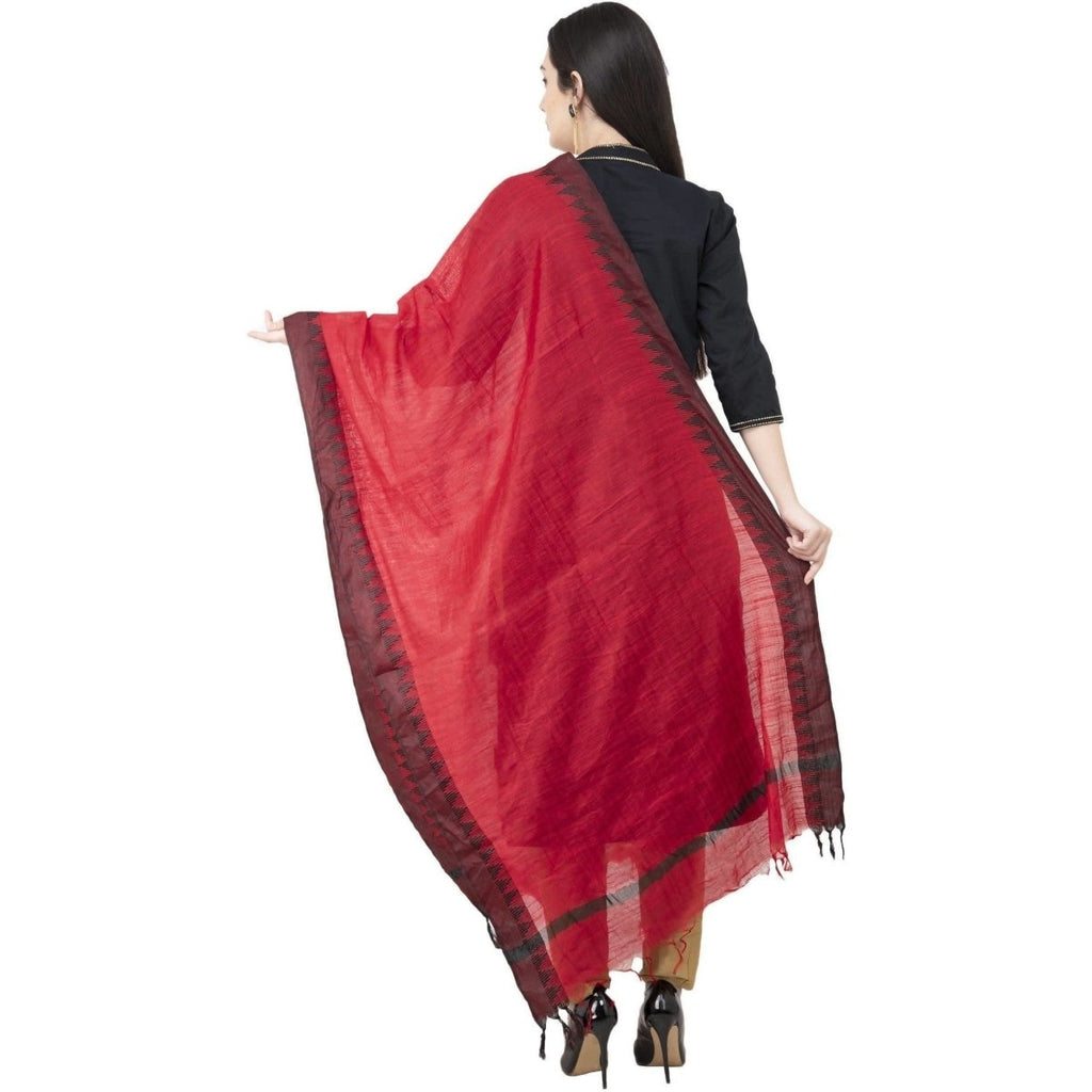 A R SILK Black Temple border Regular Dupatta Dark Red Color Dupatta or Chunni