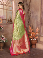 Anaita Light Green Tissue Silk With Zari Weaving Saree With Blouse