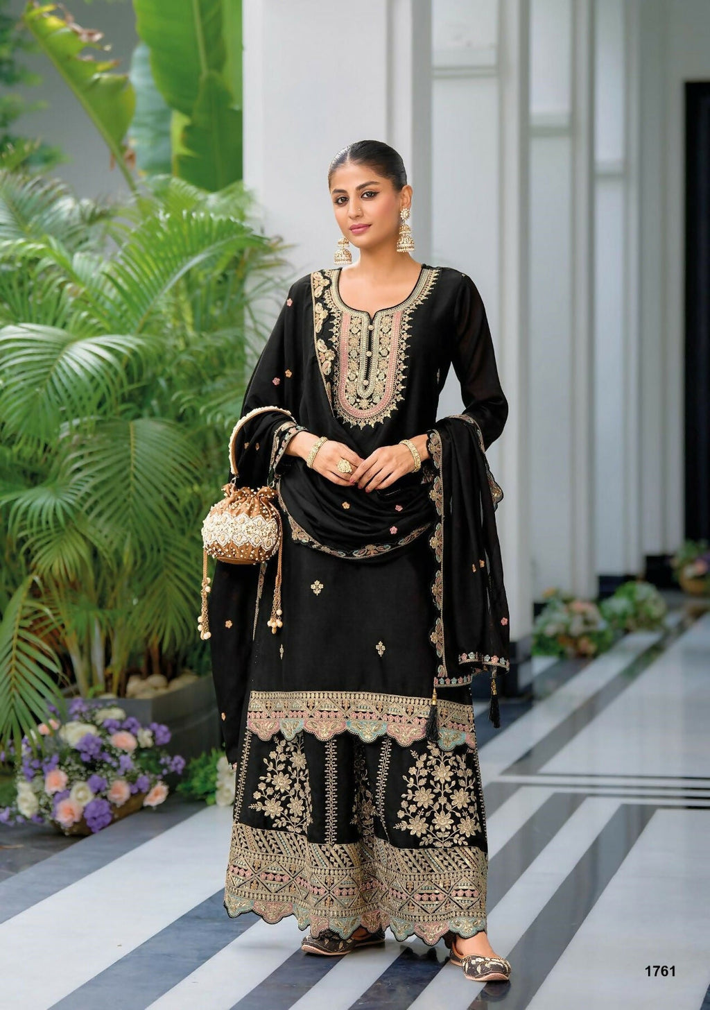 Anaita Black Premium Embroidered Chinon Readymade Salwar Suit (Free Size) - Distacart