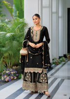 Anaita Black Premium Embroidered Chinon Readymade Salwar Suit (Free Size) - Distacart