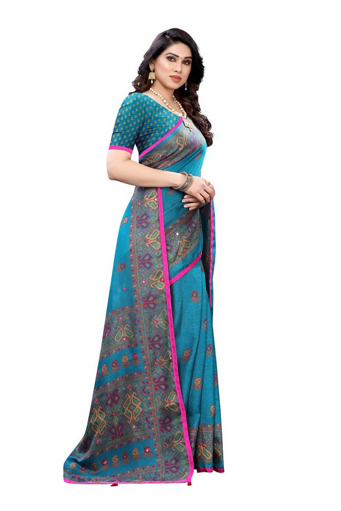 Vamika Rama Green Color Jute Silk Mirror Work Saree