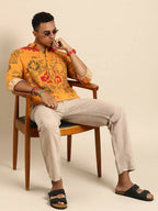 Mustard Men Pure Cotton Relaxed Opaque Printed Casual Resort Shirt - Mahotsav