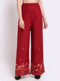 TAG 7 Women Ethnic Motifs Embroidered Flared Palazzos