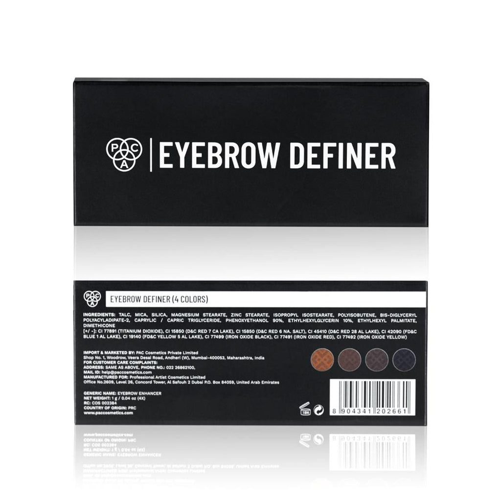 PAC Studio Eyebrow Definer Palette 4 colors - Fine Powder Formula With 2-in-1 Angled Spoolie Brush