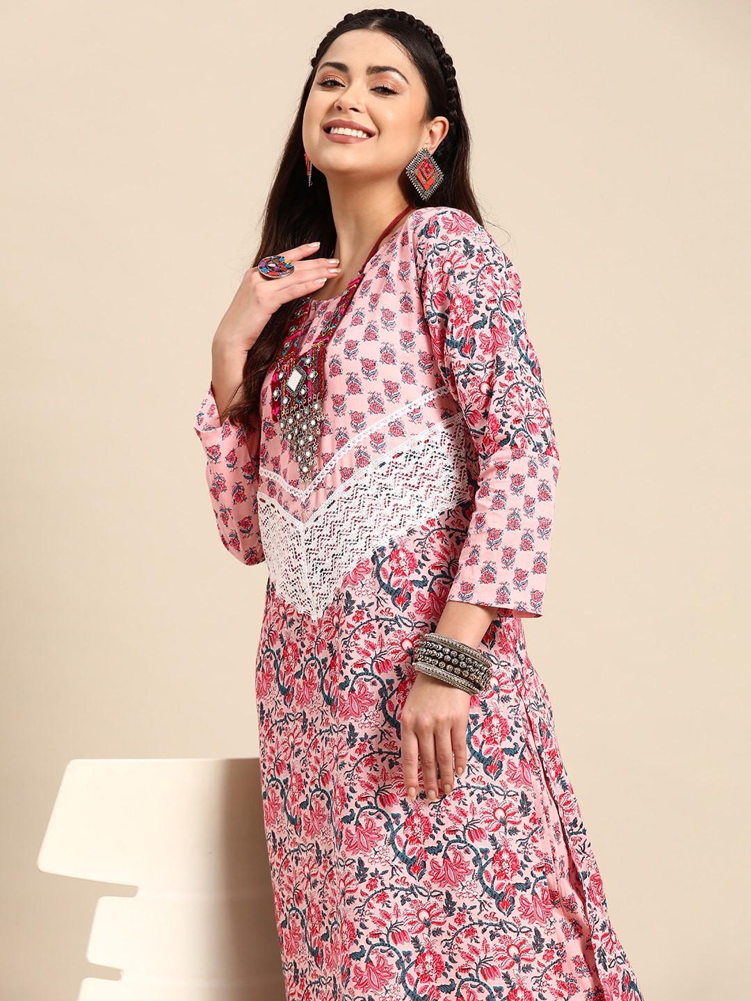 Sangria Floral Printed Regular Pure Cotton Kurta with Palazzos