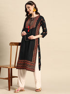 Sangria Floral Yoke Printed Mirror Work Kurta
