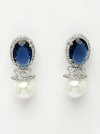 NVR Women's Silver-Plated Blue American Diamond Studded Handcrafted Jewellery Set