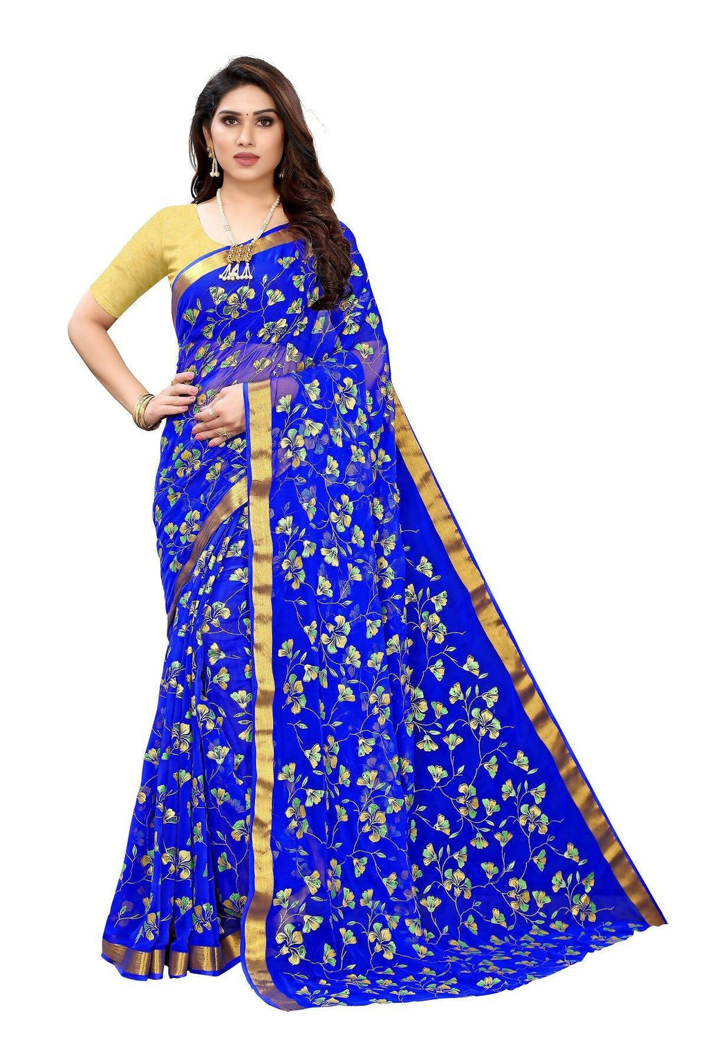 Vamika Blue Printed Chiffon Saree (UJALA BLUE) - Distacart