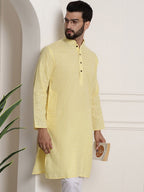 Sojanya Men Yellow Dobby Self-Checked Straight Kurta
