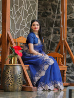 Tikhi Imli Blue Embroidered Organza Saree - Distacart