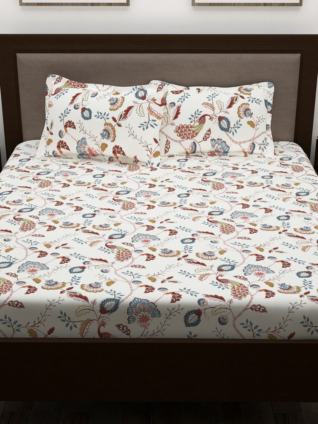 Story@home White & Yellow Ethnic Motifs Cotton 186 TC Queen Bedsheet With 2 Pillow Covers