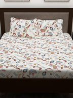 Story@home White & Yellow Ethnic Motifs Cotton 186 TC Queen Bedsheet With 2 Pillow Covers