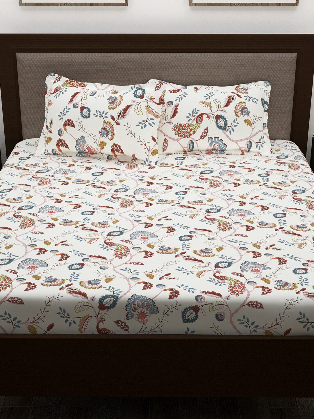 Story@home White & Yellow Ethnic Motifs Cotton 186 TC Queen Bedsheet With 2 Pillow Covers