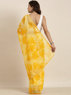 Sangria Yellow Floral Pure Chiffon Saree - Distacart