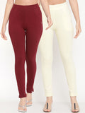 TAG 7 Pack of 2 Cream-Coloured & Maroon Ankle-Length Leggings