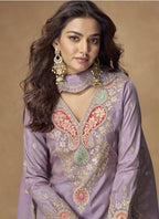 Vegaa Fashion Lavender Simar Silk Embroidered Designer Palazzo Suit - Distacart