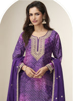 Vegaa Fashion Violet Chinon Silk Embroidered Designer Sharara Suit - Distacart