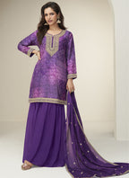 Vegaa Fashion Violet Chinon Silk Embroidered Designer Sharara Suit - Distacart
