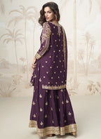 Vegaa Fashion Wine Chinon Silk Embroidered Sharara Suit - Distacart