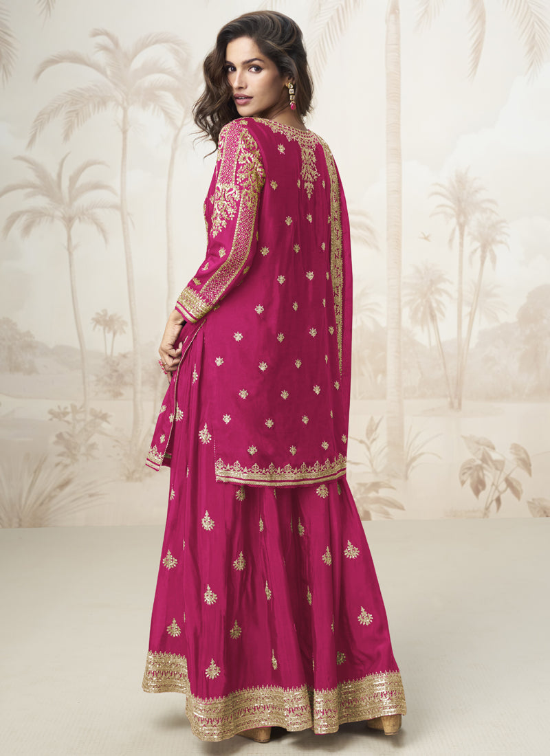 Vegaa Fashion Pink Chinon Silk Embroidered Sharara Suit - Distacart