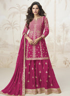 Vegaa Fashion Pink Chinon Silk Embroidered Sharara Suit - Distacart