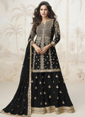Vegaa Fashion Black Chinon Silk Embroidered Sharara Suit - Distacart