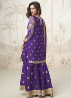 Vegaa Fashion Violet Chinon Silk Embroidered Sharara Suit - Distacart