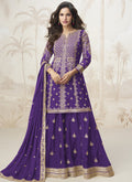 Vegaa Fashion Violet Chinon Silk Embroidered Sharara Suit - Distacart