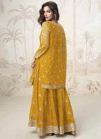 Vegaa Fashion Yellow Chinon Silk Embroidered Sharara Suit - Distacart