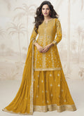 Vegaa Fashion Yellow Chinon Silk Embroidered Sharara Suit - Distacart