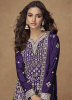 Vegaa Fashion Purple Chinon Silk Embroidered Sharara Suit - Distacart