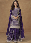 Vegaa Fashion Purple Chinon Silk Embroidered Sharara Suit - Distacart