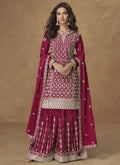 Vegaa Fashion Rani Pink Chinon Silk Embroidered Sharara Suit - Distacart
