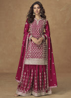 Vegaa Fashion Rani Pink Chinon Silk Embroidered Sharara Suit - Distacart