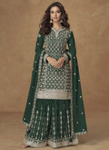 Vegaa Fashion Green Chinon Silk Embroidered Sharara Suit - Distacart