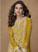 Vegaa Fashion Yellow Chinon Silk Embroidered Sharara Suit - Distacart