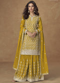 Vegaa Fashion Yellow Chinon Silk Embroidered Sharara Suit - Distacart