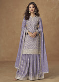 Vegaa Fashion Lavender Chinon Silk Embroidered Deiigner Palazzo Suit