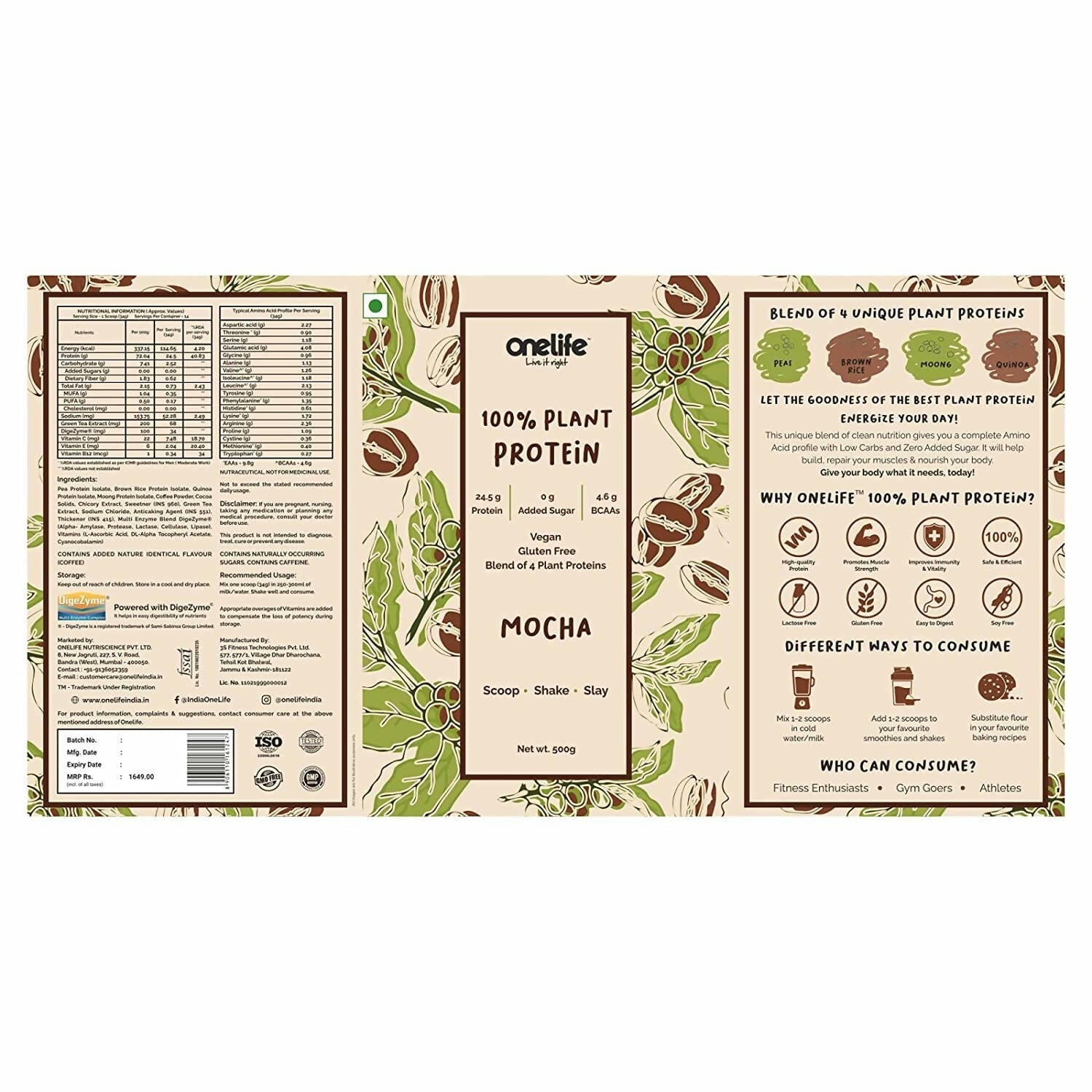 Onelife Plant Protein Mocha - Distacart