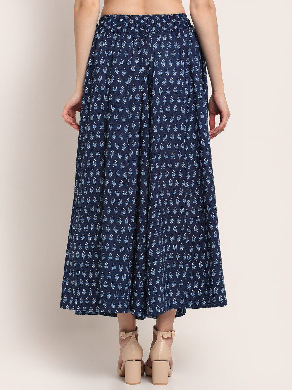 TAG 7 Women Navy Blue Ethnic Motif Printed Cotton Palazzo