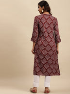 Sangria Maroon Bandhani Printed Pure Cotton Straight Kurta