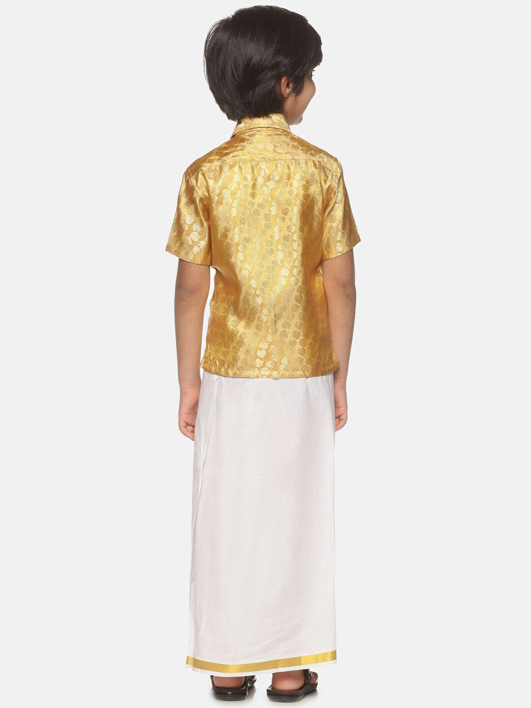 Sethukrishna Boys Gold-Toned & White Solid Shirt and Dhoti Set