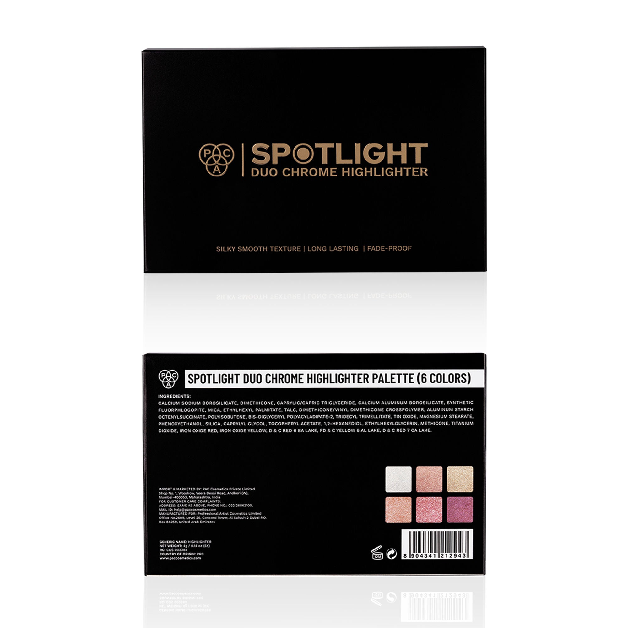 PAC Studio Spotlight Duo Chrome Highlighter Palette - Silky Smooth Blendable Multi Chromes, Intense Payoff
