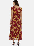 Souchii Maroon Printed Maxi Dress - Distacart