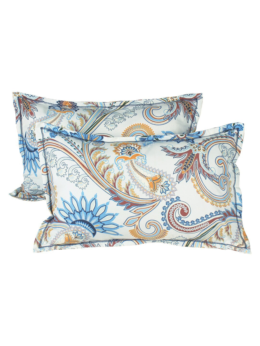 Story@home Blue & Cream-Coloured Ethnic Motifs 180 TC Queen Bedsheet With 2 Pillow Covers