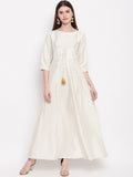 Janasya Off White & Gold-Toned Geometric Printed Anarkali Kurta - Distacart