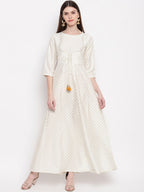 Janasya Off White & Gold-Toned Geometric Printed Anarkali Kurta - Distacart